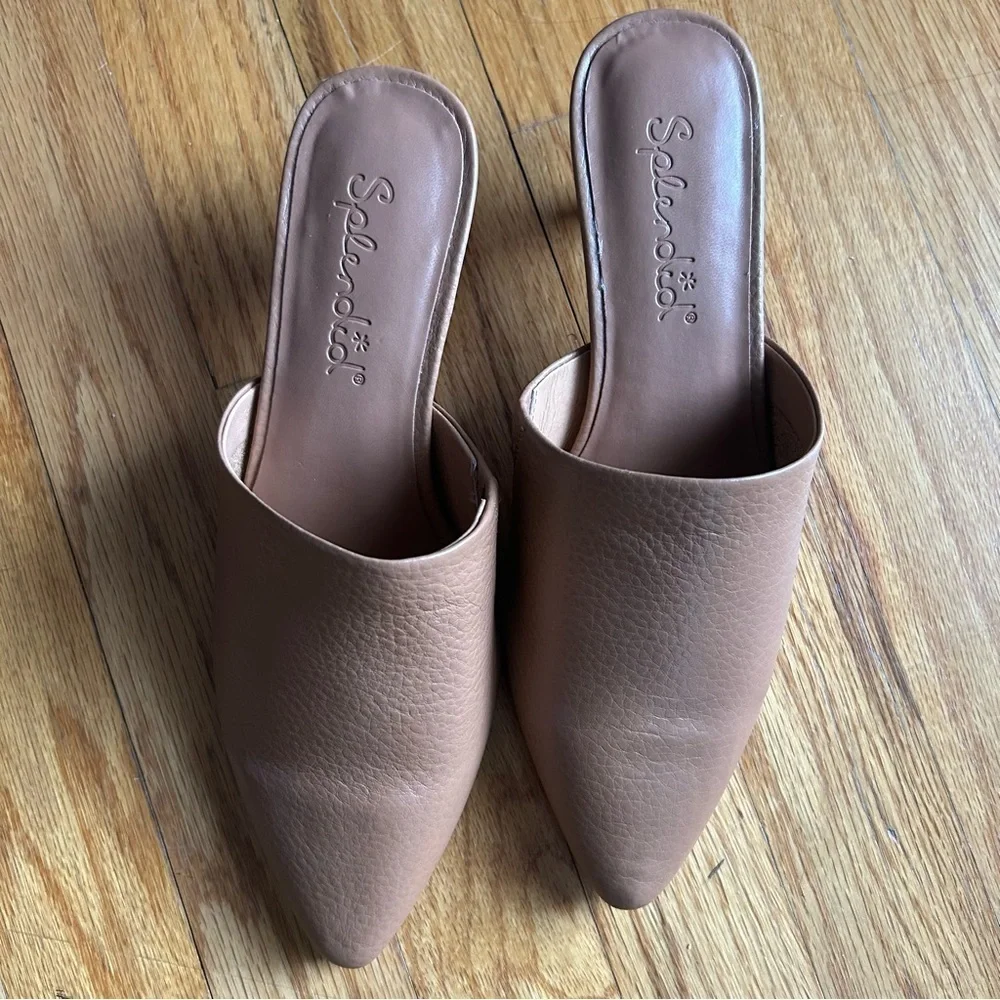 Splendid Tan Pointed Toe Kitten Heel Mule, Size 6. New in Box